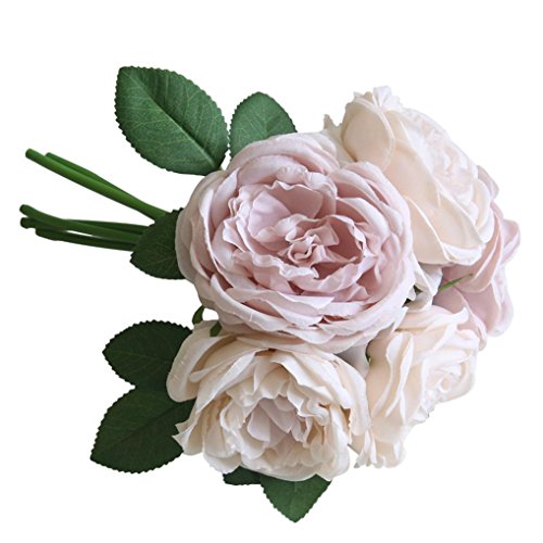 flores artificiales decoración altas para salon Sannysis flores secas naturales flores de tela bouquet flores artificiales decoración exterior para jarrones altas, novia para boda interior plantas - 1 ramo 5 cabezas (rosa)