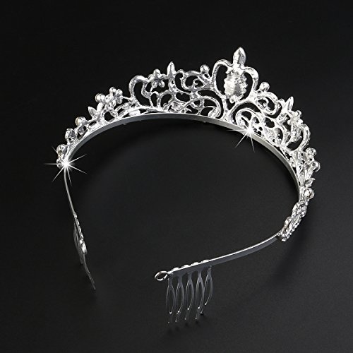 Tinksky Hochzeit Tiara mit Kamm leuchtenden Kristall Strass Braut Tiaras Stirnband (Silber) - 8