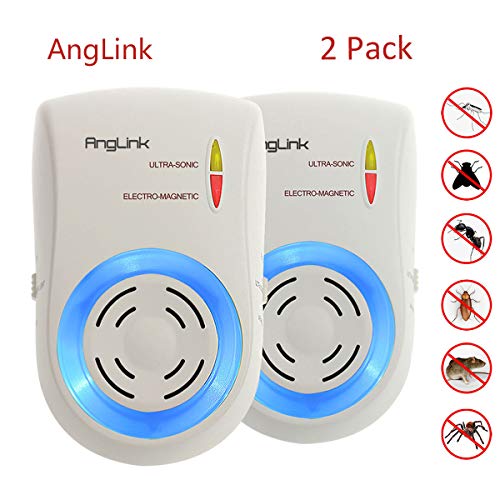AngLink 2 x Anti-nuisibles à ultrasons pour Souris, Repeller à ultrasons électrique pour araignées et Anti-moustiques sûr et Non Toxique, Anti Insectes, moustiques tropicaux, Rats, Mouches, puces