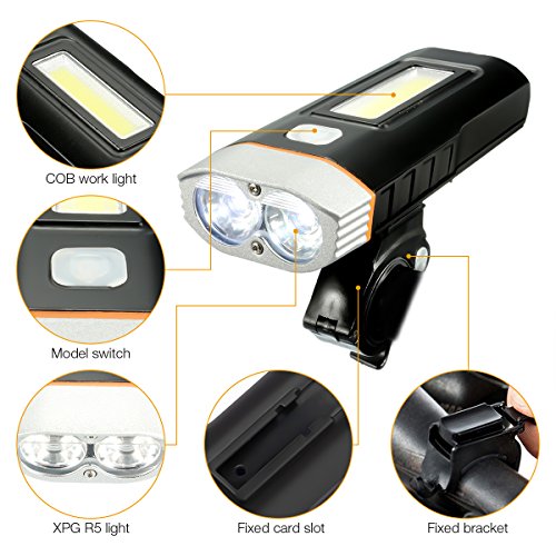 LED Fahrradbeleuchtung USB aufladbar Set,SGODDE LED Fahrradlicht, Ultra Hellen Wasserdicht Sport und Rücklicht,3 Licht-Modi,(1 USB-Kabel,1 Schraubendreher,2 Fahrrad Buckle) - 2