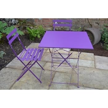 Paris - 2 Seater Metal Garden Bistro Set - Purple - 70cm Square Folding