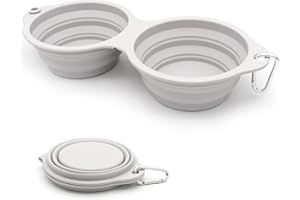 SLSON Ciotole per Cani 2 in 1 Ciotola da Viaggio Integrata Pieghevole Senza Bordo in Plastica Ciotola Portatile per Escursioni in Campeggio per Cani Gatti,Verde (grigio)