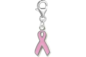 Arcadia Gifts Pink Awareness Ribbon Breast Cancer Dangle Clip On Lobster Clasp in Organza Bag