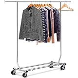 Rollbar Yaheetech Edstahlstahl Kleiderständer auf Rollen 113 kg Stabiler Kleiderstange Wäscheständer höhenverstellbar zusammenklappbar