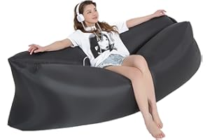 FUNLOV Inflatable Lounger Air Sofa, Waterproof Inflatable Sun Lounger, Waterproof & Leak Proof inflatable Air Lounger Lazy Sofa, Blow up Air sofa for Indoor, Outdoor, Swimming, Camping, Beach,Travel (Black)