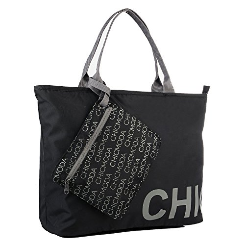 CHICMODA Fashion Tote Bag Shoulder Bag HandBag with Zipper Pouch (Black)