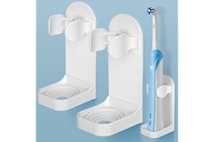 HOMMAND - Supporto per spazzolino da denti elettrico, set di 2, da parete, adesivo solido, organizer regolabile per bagno,Bianco