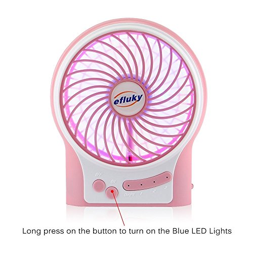 efluky 4.5 Zoll Mini USB aufladbare Fan 3 Geschwindigkeiten mit LED-Licht Beweglicher Tischventilator Kühlventilator Tischventilator -Laptop-Fan für Heim und Büro, Innen- und Außenbereich (rosa) - 2