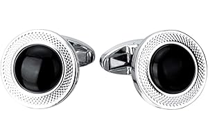 EQLEF Manschettenknöpfe schwarze runde Manschettenknöpfe für Männer texturierte Manschettenknöpfe Geschenk für Hochzeit arbeiten (1 Pair)