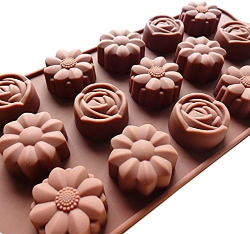 Ludan 15 Cavities Silicone Chocolate Mini Flower Rose DIY Non Stick High Teperature Resistance Cake Decorating Mold,Pudding Ice Suger Chocolate Soap Mould
