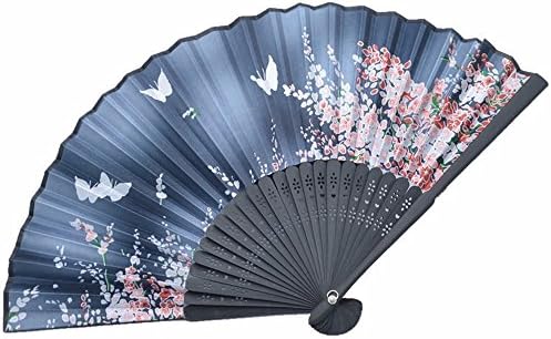 Chinese style silk hollow carved wood ladies folding fan / ornament / Accessories (Gray black)