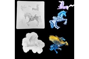 FineInno 2 Pcs Moule en Silicone Licorne Moulle Resine de Cheval époxy Transparente Moule Animal DIY Bijoux Outils pour Savon, Fondant, Bougie Bricolage