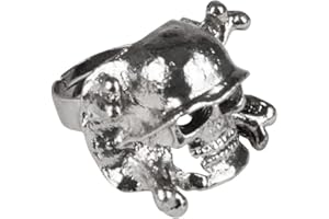 Boland 64401- Ring Totenkopf, verstellbare Größe, Silber, aus Eisen, Pirat, Seeräuber, Fingerring, Accessoire, Kostüm, Verkleidung, Karneval, Fasching, Mottoparty, Halloween