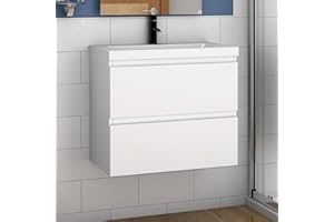 MYB 500mm Wall Hung Basin Vanity Unit White 2 Soft Close Drawers 1 Tap Hole Sink Bathroom Toilet Pre-assembled Storage Funiture