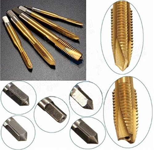 YKEZHU 5tlg. Gewindebohrer Set HSS Rechte Hand Handgewindebohrer Satz Schälanschnitt Titan-beschichtet M3-M8 - 3