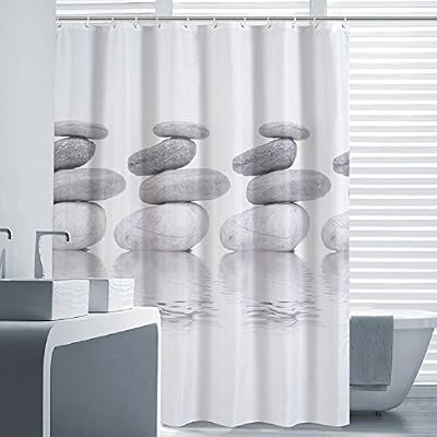 Norcho Rideau de Douche Galet Imprimé Imperméable 180x180cm avec 12 Anneaux de Rideaux pour Salle de Bain Gris