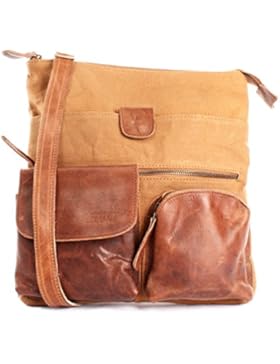 LECONI Umhängetasche Canvas Leder kleine Schultertasche Damen Herren Vintage Retro Style 28x30x5cm LE3011-C