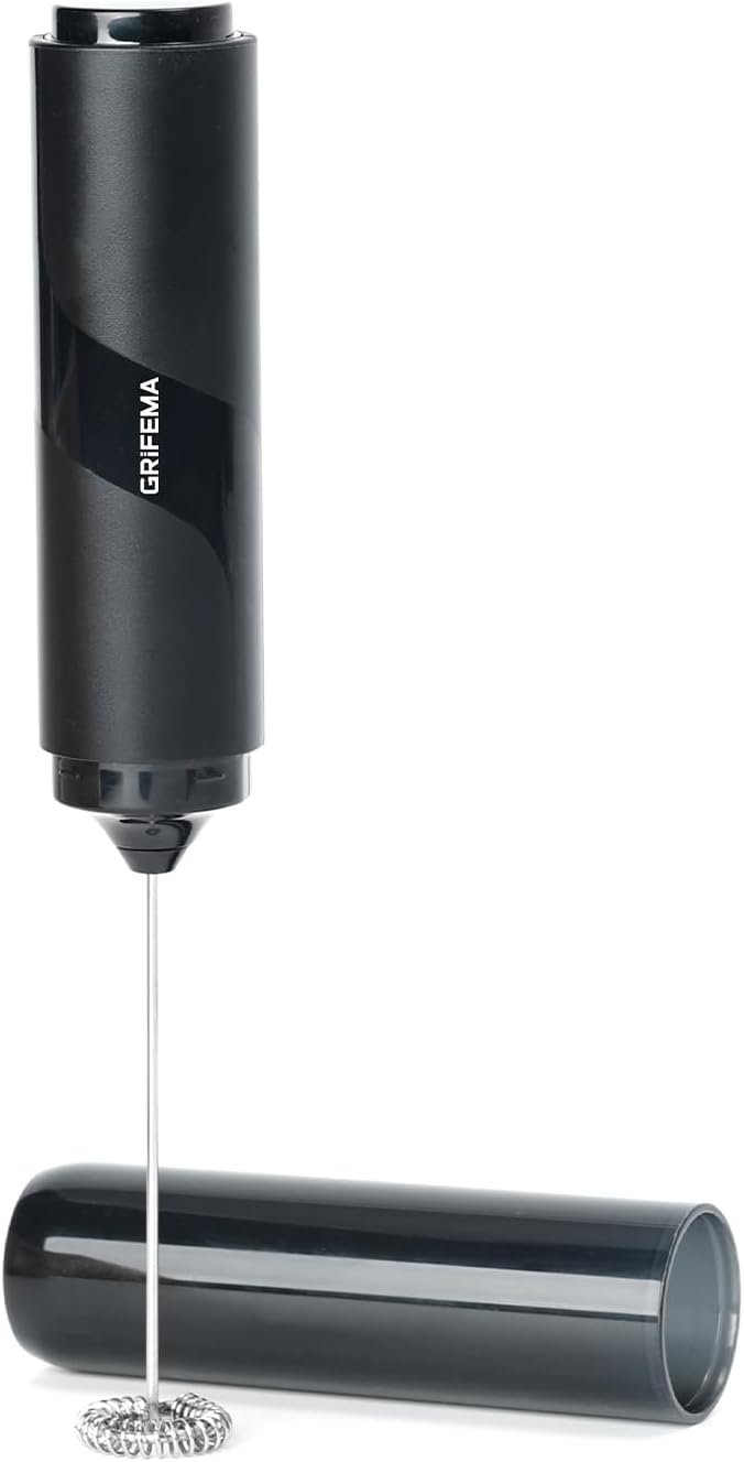 GRIFEMA Mousseur à lait à main, fouet électrique à piles | 13000 tr/min, fouet en acier inoxydable, poignée en polypropylène, portable, facile à nettoyer, pour latte, cappuccino