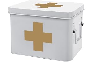 Flexzion First Aid Box Organizer, Empty 8.5 Inch Blue Vintage First Aid Kit Tin Metal Medical Box First Aid Storage Box Conta