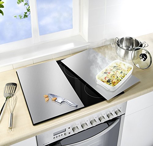 Wenko 75941500 Herdabdeckplatte Edelstahl 2er Set, für Glaskeramik-Kochfelder, Edelstahl, Silber matt, 27 x 48.5 x 1,8 cm - 2