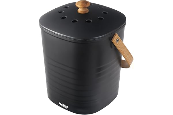 HMF Poubelle Bio Durable de Cuisine, Seau à Compost inodore avec Couvercle | 3 L | Noir