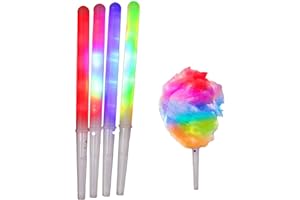 Fafeicy Reusable LED Cotton Candy Sticks, 7 Color Flashing Glow Sticks with Flashing Light for Parties, Kids Events and Halloween (White)