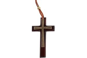 TPZORJX Pendentif Croix en Bois de Noyer pour Hommes Femmes Collier Boisé, Collier Croix Chretienne Acier Inoxydable et Bois