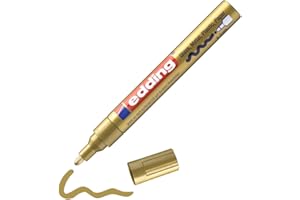 edding 750 Marcatore a Vernice Lucida, Oro, Confezione Singola, Punta Rotonda 2-4 Mm, Pennarello Indelebile per Vetro, Pietra, Legno, Plastica, Carta, Impermeabile, Alta Copertura