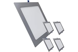 LED ATOMANT Confezione da 5 Pannello LED da Incasso Quadrato Connice d'Argento 225mm 20W, CCT (Selettore di Colore Bianco Caldo, Neutro e Freddo), Taglio 205mm, 1800 Lumen, Driver Incluso