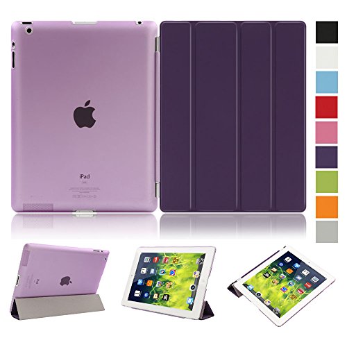 Besmall Neu Ultra Slim Edles iPad 2 3 4 Hülle - Smart Cover Leder Case Schutz Hülle Tasche + Back Case - inkl. Displayschutzfolie Reinigungstuch Stift mit Multi Ständer Auto Sleep Wake (iPad 2/3/4, Farbe:Weiß)