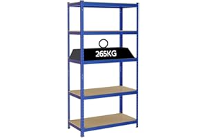 Yaheetech Étagères de Rangement 180 x 90 x 45 cm Charge Lourde 1325 kg Clipsable 5 Niveaux Système de Stockage en Acier MDF Garage Atelier