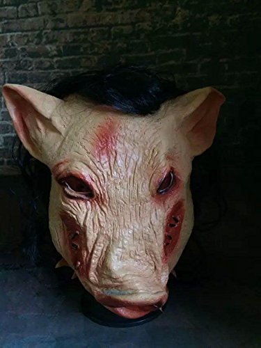 PIG SCHWEINE MASKE JIGSAW SAW Puppet Latex Maske Kunsthaar Halloween Karneval Horror Einheitsgröße thematys® - 6