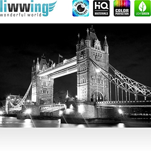 Vlies Fototapete 152.5x104cm PREMIUM PLUS Wand Foto Tapete Wand Bild Vliestapete – London Tapete Brücke Tower Bridge Fluss Wolken England Nacht schwarz – no. 2491 - 2