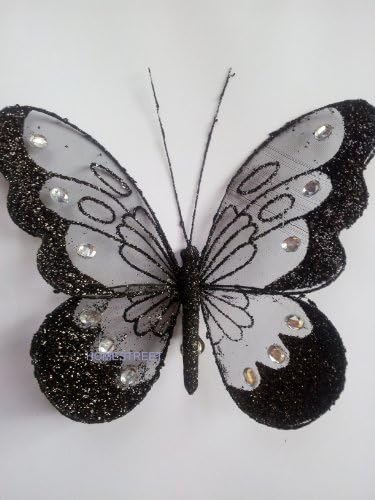 Homestreet Butterflies Butterfly With Clip and Glitter Diamante Detail - MEDIUM BLACK