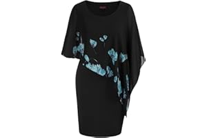 Hanna Nikole Women's Plus Size Cape Chiffon Dress Cocktail Formal Party Pencil Dress
