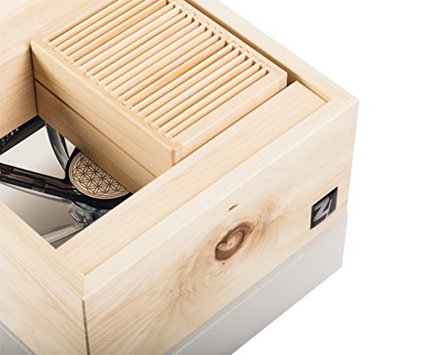 ZirbenLüfter CUBE mini pure, natürlicher Luftbefeuchter / Luftreiniger aus Zirbe / Zirbenholz. – Räume bis 15 m2. (Abdeckung Holz – Zirbe mit Blume des Lebens) - 2