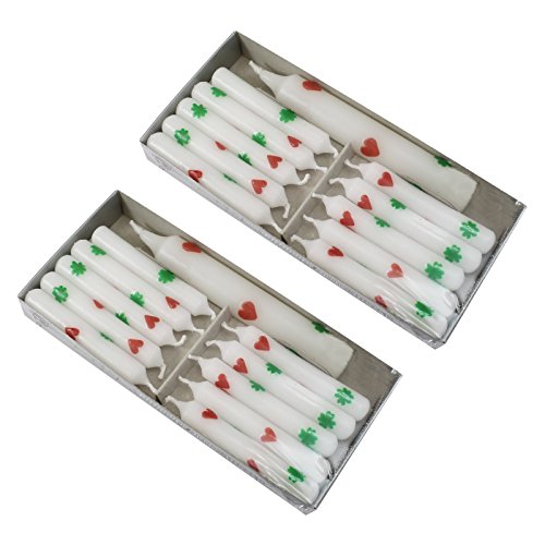 2er Pack Geburtstagskerzen mit Lebenslicht weiß mit Herzen und Kleeblättern, 11 Kerzen/Pack, Kerzen für Holzkranz, Kerzen für Geburtstagszug - 2