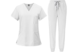 Meichoon Médico Mono Conjunto Cuello en V Top de manga corta con 3 bolsillos Slim Pantalones de secado rápido Varios colores y tamaños Unisex DK05
