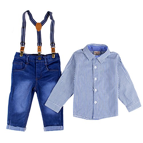 Eleery 3Pcs Fashipn Boy Kids Cotton T Shirt Top Waitcoat+Cowboy Trousers Pants+Suspenders Braces Outfit Overall Clothing Set Baby Wear