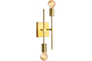 LQUNFIY Applique da Parete Interno Oro Lampada da Parete Vintage Metallo con 2 Luci Lampada da Specchio Bagno E27 Lampada a Muro Retro Industriale Moderno Interni Illuminazione per Camera Da Letto Comodino