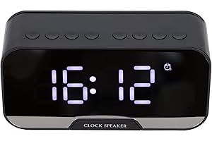 SORANDY Radio-réveil avec Haut-parleurs Bluetooth pour Bureau de Chambre, Haut-Parleur de Réveil Numérique Portable avec Affichage à LED, Température du Calendrier, Luminosité Réglable(Le Noir)