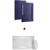 Samsung Galaxy Tab S9 FE Plus 12.4 in&ccedil; Tablet Kılıfı, Standlı, Bluetooth Klavye ve Mouse Seti (beyaz lacivert)