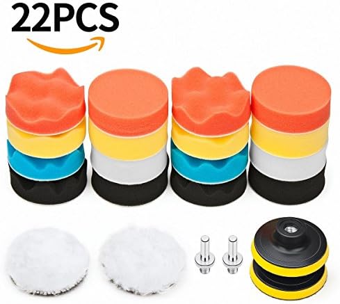 TILY 22Pcs Polishing Pads Sponge and Woolen Polishing Waxing Buffing Pad Kits with M10 Drill Adapter(3 Inch)
