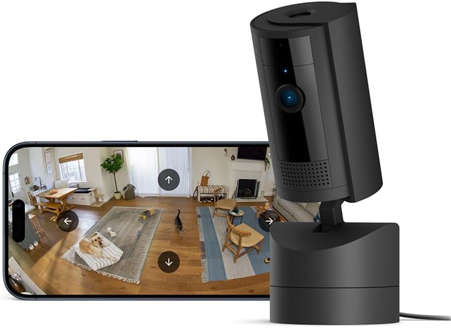 Caméra intérieure orientable Ring (Pan-Tilt Indoor Camera) | Caméra de surveillance des animaux, à prise, orientable à 360° et inclinable à 169° | Essai Ring Protect gratuit 30 jours