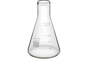 FunChem Erlenmeyerkolben aus Glas mit Engem Hals und Verstärktem Rand, Klare Graduierungen, 1000 ml