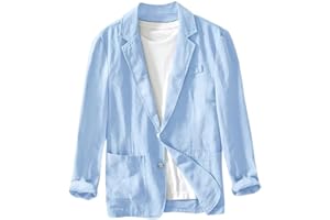 ITHPBVHP Chaqueta Informal Tipo Blazer para Hombre, De Lino Y Algodón, Transpirable, De Corte Regular, Deportiva, con Cuello Vuelto, Ligera, con Dos Botones, para Verano