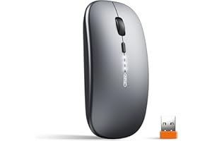 INPHIC Mouse wireless ricaricabile, ultra sottile 2.4G silenzioso mouse senza fili ottico 1600 DPI con ricevitore USB per laptop, MacBook, PC, Windows, ufficio, carica batteria visibile, grigio