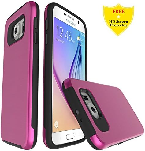 Galaxy S6 Case + Free HD Screen Protector,idatog® Rugged Heavy Duty Bumper Armor Case 360 Protective Shock-Absorption, High PC Back Cover, Soft Rubber TPU Bumper (TPU inside), Anti-Scratch case cover For Samsung Galaxy S6 (Pink)