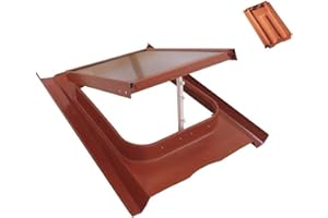 Lucernario Vetro Retinato - Modello 45X60 cm- Telaio in Acciaio - Apertura Vasistas - Luxtig (Tegola DR in cemento, Rosso Mattone)