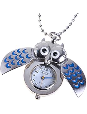 WOW! Mini Eule Halskette Uhr Taschenuhr Silber Blau